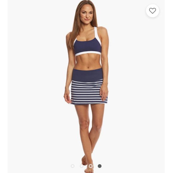 Kate Spade Beyond Yoga Navy White Sailing Stripe Neck Bow Jacket and skirt xs - Picture 3 of 14